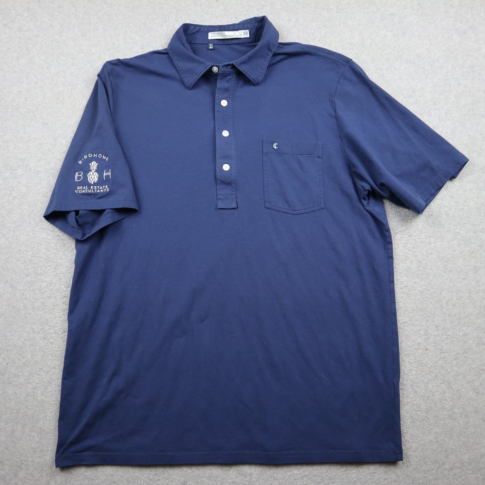 Criquet Polo Shirt Mens Large Blue Birdhome Real Estate Pima Cotton Short Sleeve